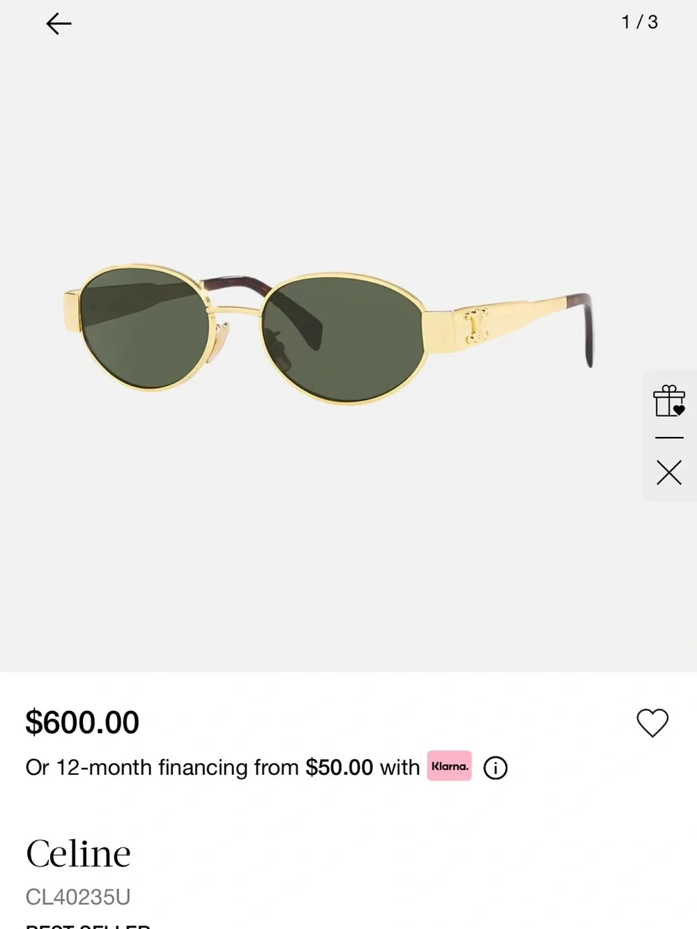 Celine Gold Frame Sunglasses with Green Lenses